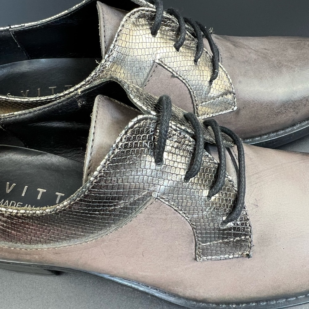 Lavorazione Artigiana Avitto Leather Oxford Shoe Metallic Snake Print Block Heel - Picture 14 of 15